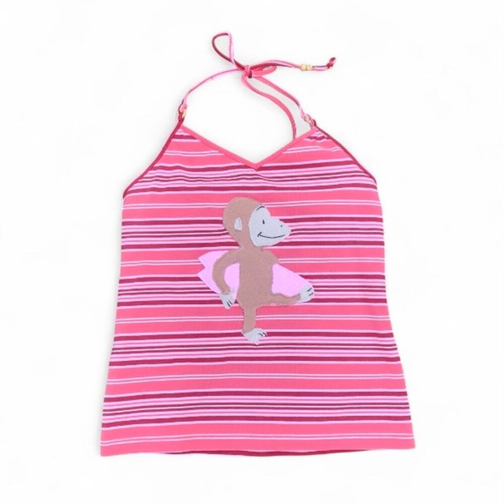 Custom Upcycled Curious George Surf Pink Halter Tank Y2K Gap One of a Kind